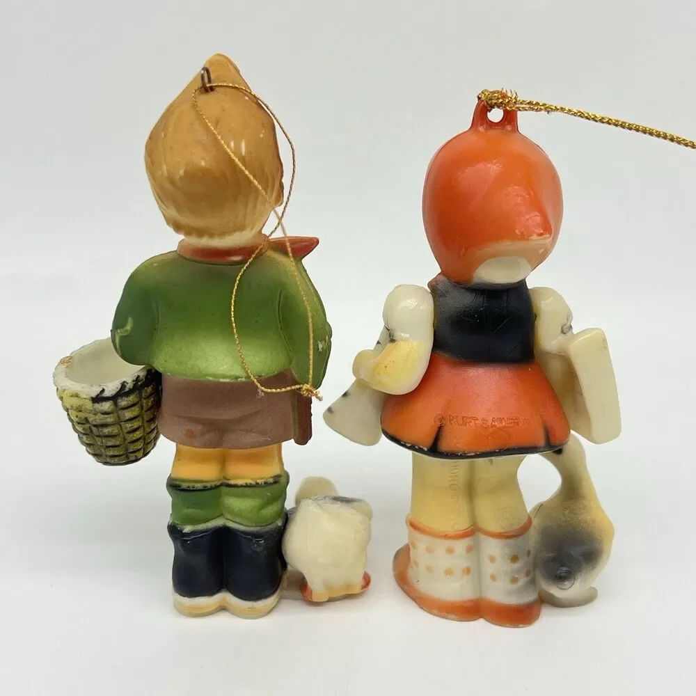 VTG 70s Hong Kong Plastic Christmas Ornament Children Mice Hummel Style Lot of 7